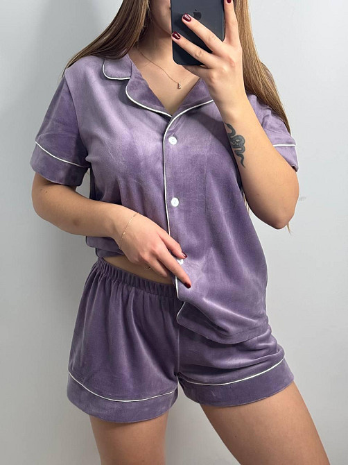 Женский велюровый домашний костюм с шортами Лиловый б/к XL/2XL Харьков - изображение 4