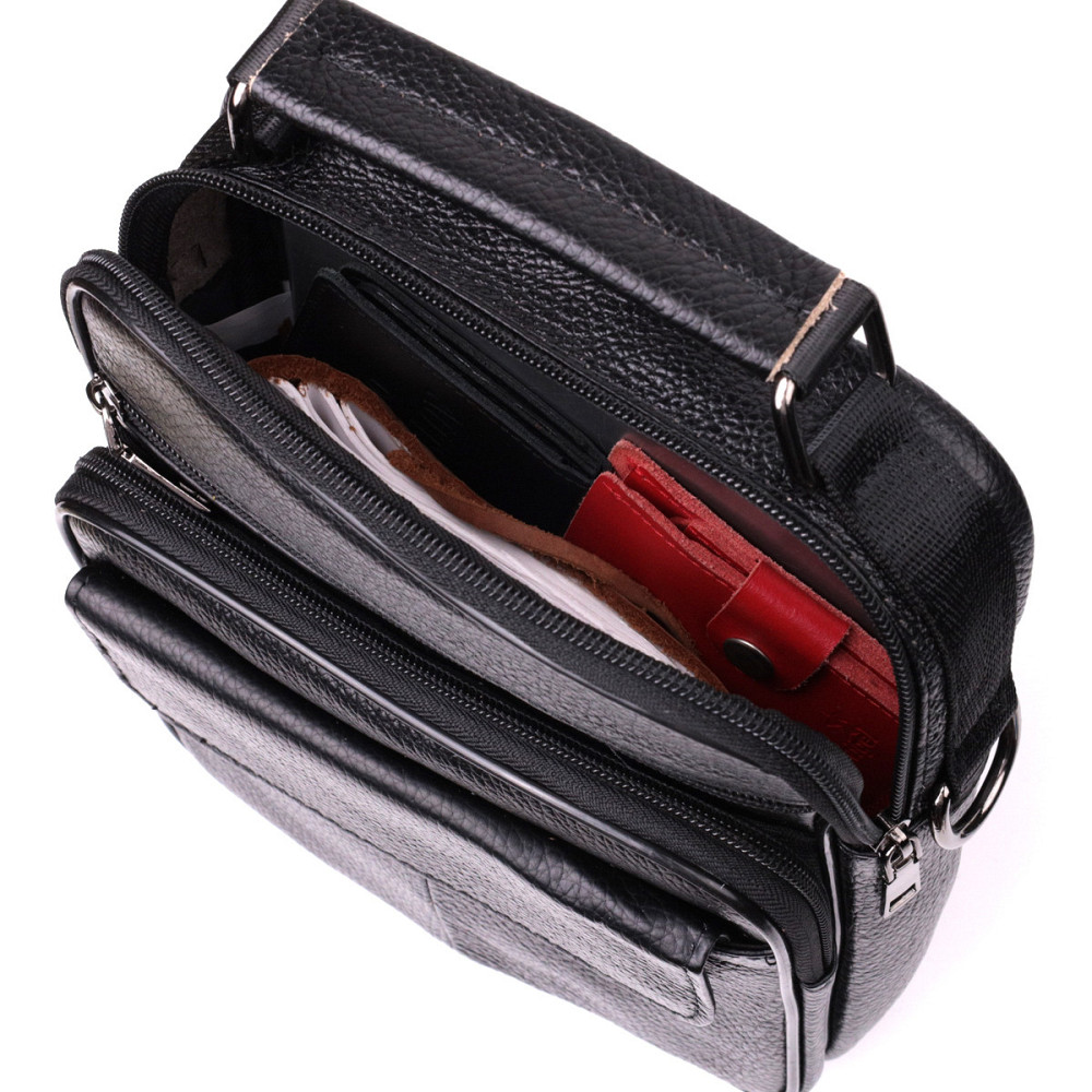 Стильная мужская сумка среднего размера через плечо из натуральной кожи Vintage sale_15039 Черный Киев - изображение 5