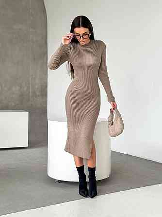 Женское романтическое вязаное платье в длине меди двойная вязка акрил+шерсть Беж Одесса