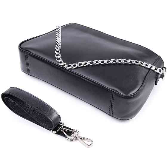 Жіноча сумка багет з ланцюжком і ремінцем, що знімається з гладкої натуральної шкіри Shvigel 22838 Чорна Київ