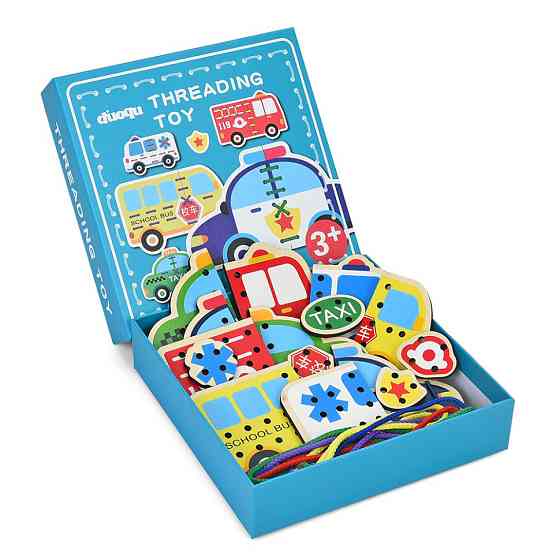 Дитяча дерев'яна іграшка-шнурівка "Транспорт" MD 1985(Turquoise) Вінниця