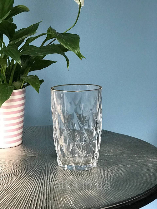 Набір склянок OLens "Золотий смарагд" 340 мл 6 шт. прозорий із золотим обідком для дому та ресторанів Київ - фото 1