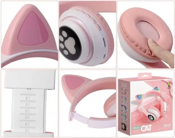 Беспроводные наушники Cat STN-28 с кошачьими ушками, Bluetooth 5.0, LED, микрофон, FM-радио, microSD, AUX, Hi-Fi Киев