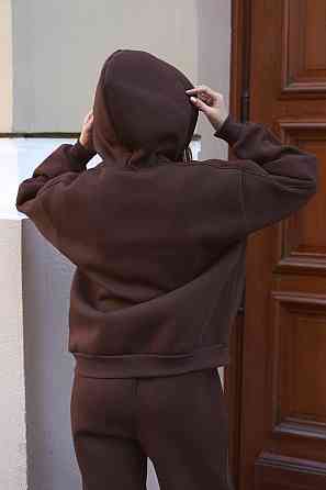 Жіночий прогулянковий теплий костюм: кофта та штани з турецької тринитки на флісі Шоколад Одеса