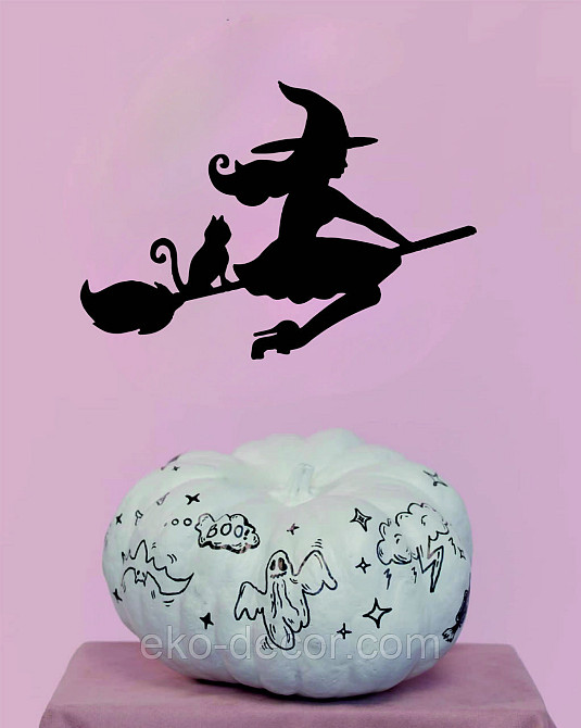Декоративное настенное Панно «Ведьма на метле с котом», Декор на стену 90*63 см, Черный Киев - изображение 8