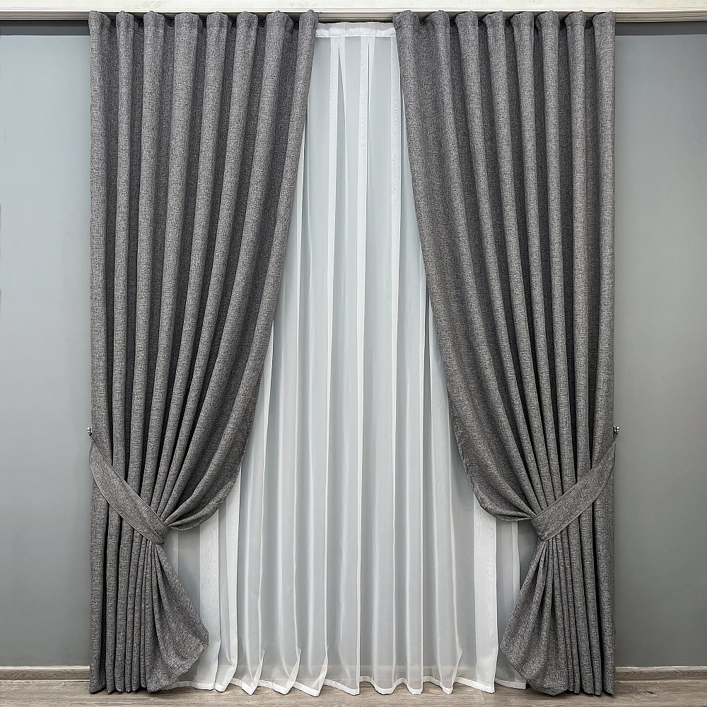 Комплект готовых штор VR-Textil Лен Мешковина № 108ш Серый 200х270см 2 шт (32-091) Киев - изображение 10