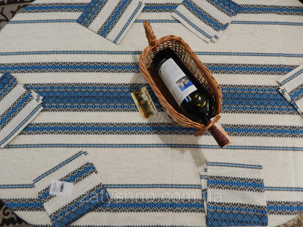 Синя скатертина вишита на льону Київ - фото 2