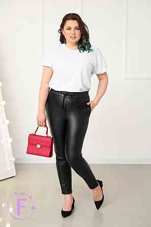 Демісезонні штани з екошкіри "Richy" (тонкі) оптом | Батал 50, Чорний Київ