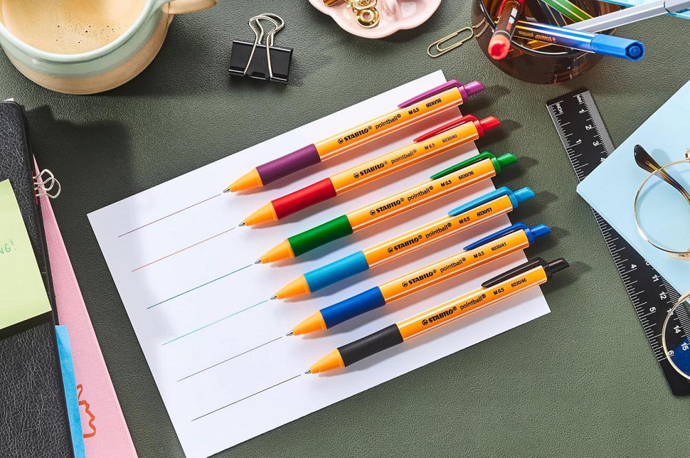 Кулькова ручка STABILO pointball 2 шт синя 0,5 мм тонкий стрижень пластикова Київ - фото 3