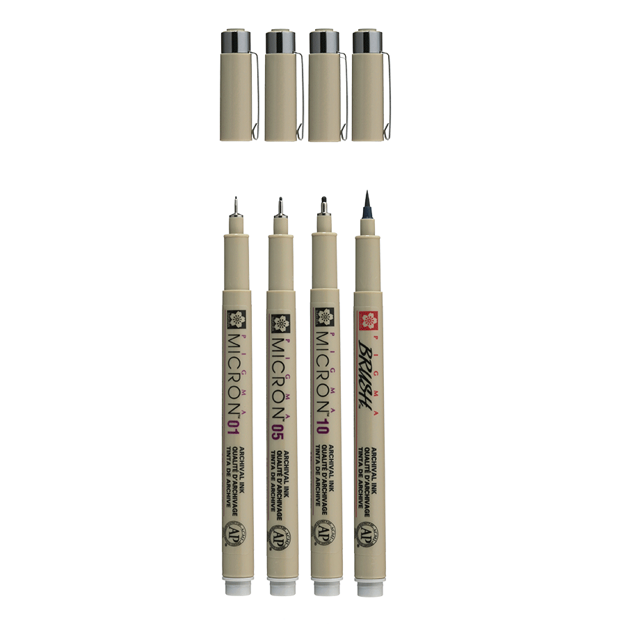 Набір лінерів PIGMA MICRON 4шт, (0.1/0.5/10/лінер-пензель Pigma Brush), Сірий, Світлий, Sakura Київ - фото 3