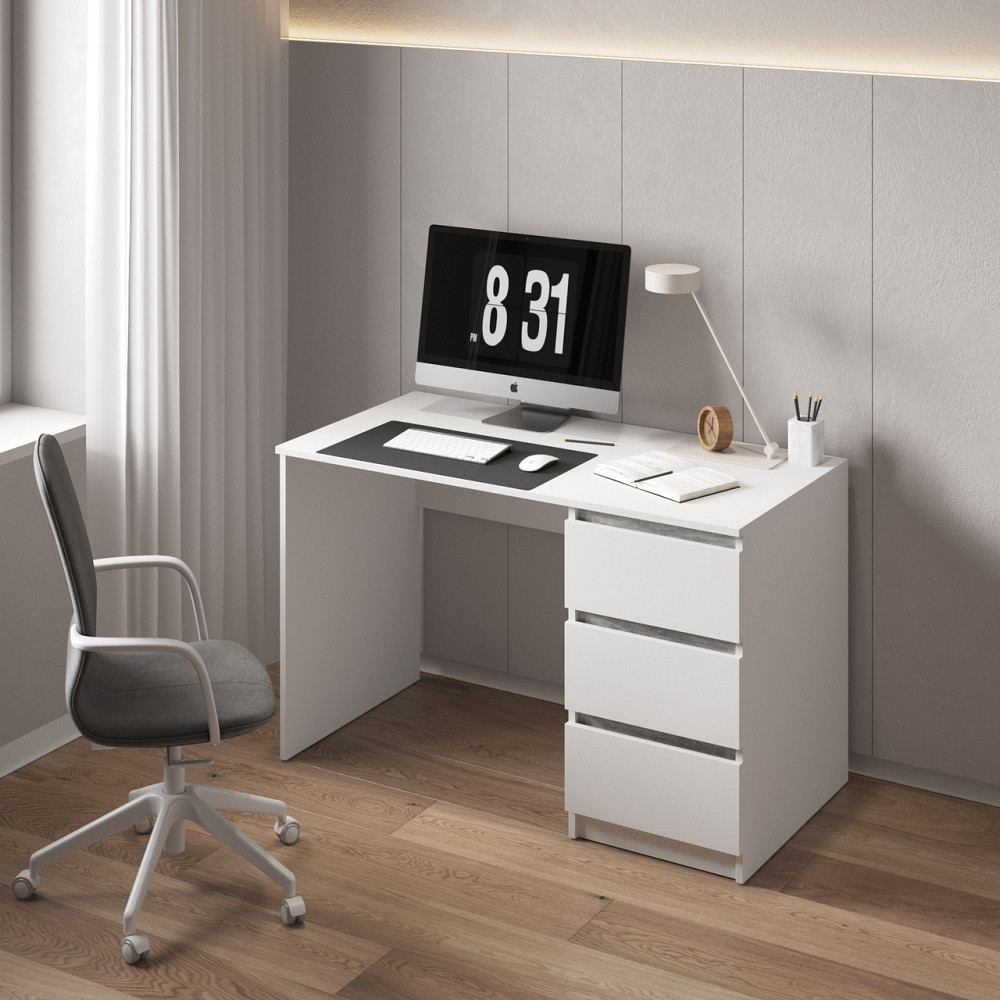 Компьютерный стол VAYS, письменный, современный, с тумбой cправа, 3 ящика з фасадами без ручек R-1 Белый-Бетон планки Львов - изображение 1