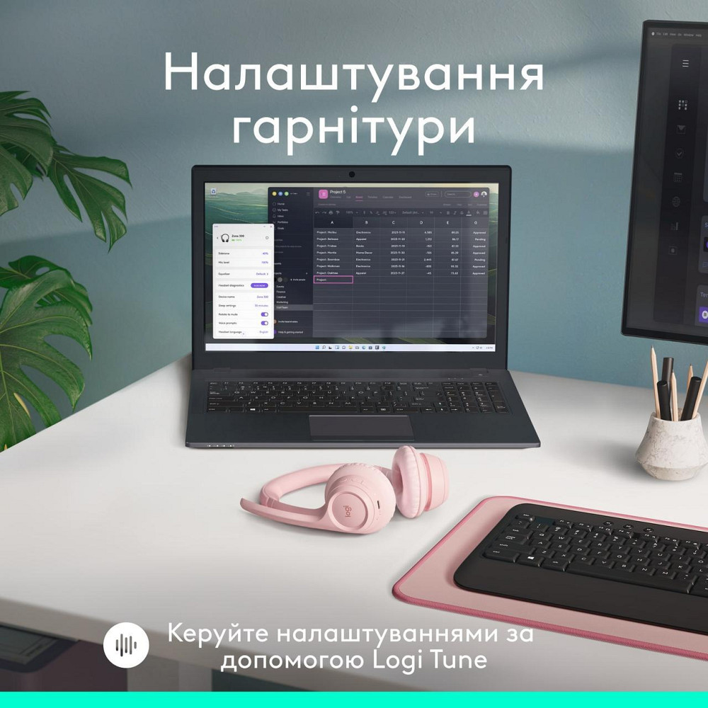 Bluetooth-гарнітура Logitech Zone 300 Wireless Rose (981-001412) Рожевий Харків - фото 9