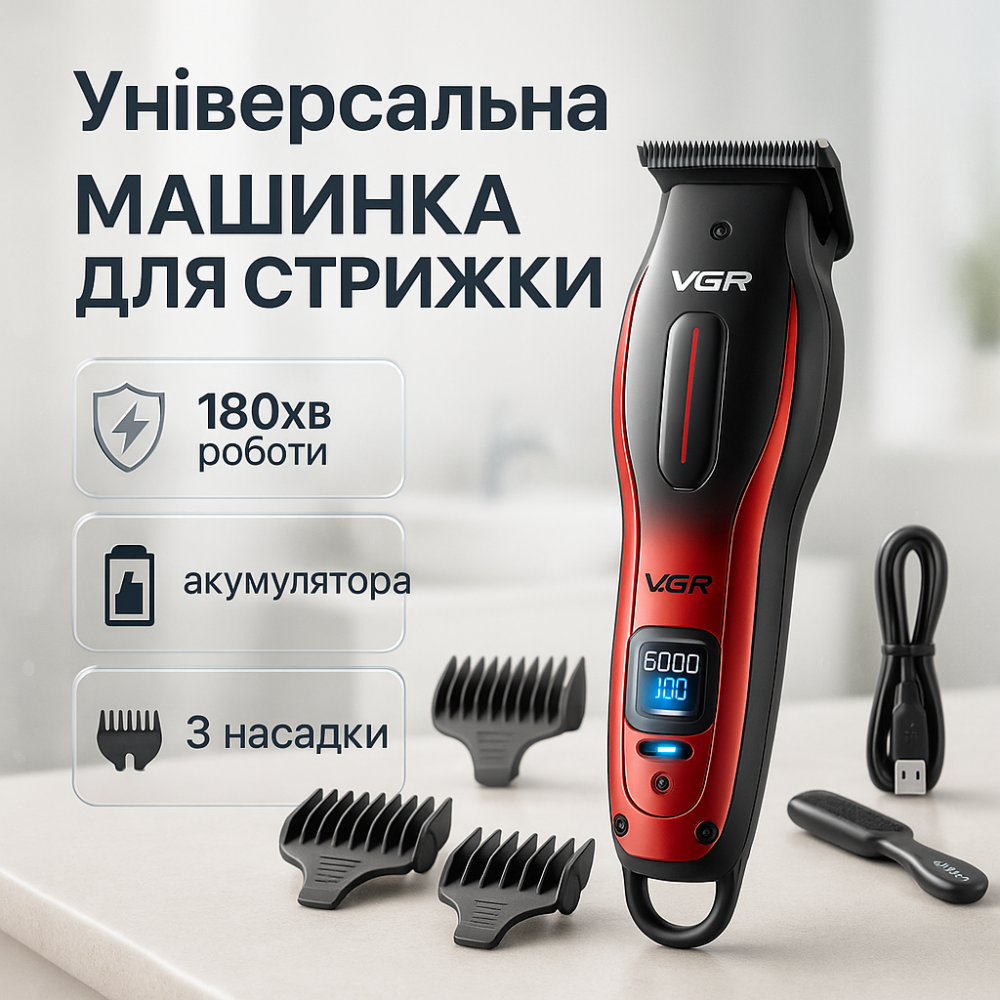 Акумуляторна машинка для стрижки волосся з насадками, Машинка для стрижки волосся без шуму YQ-18 Львів - фото 6
