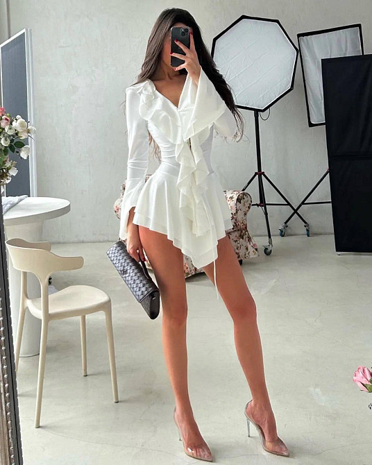 Жіноча стильна мінісукня-комбез мікродайвінг Біла, 46/48 Одеса - фото 1