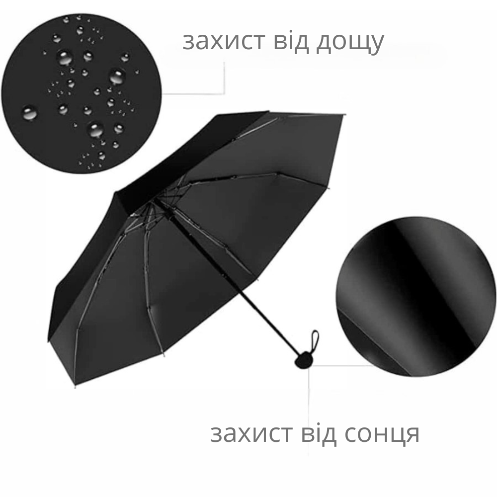 Зонт механический.Зонт карманный от дождя и солнца.Мини-зонт в футляре на 8 спиц в чехле цвет черный Каменец-Подольский - изображение 2
