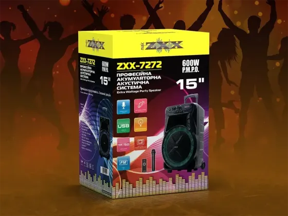 Акустична переносна колонка ZXX-7272 600Вт 15" 66х45х31см TWS/USB/SD/FM/BT/MIC/ДК Київ