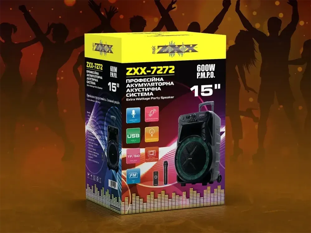 Акустична переносна колонка ZXX-7272 600Вт 15" 66х45х31см TWS/USB/SD/FM/BT/MIC/ДК Одеса - фото 1