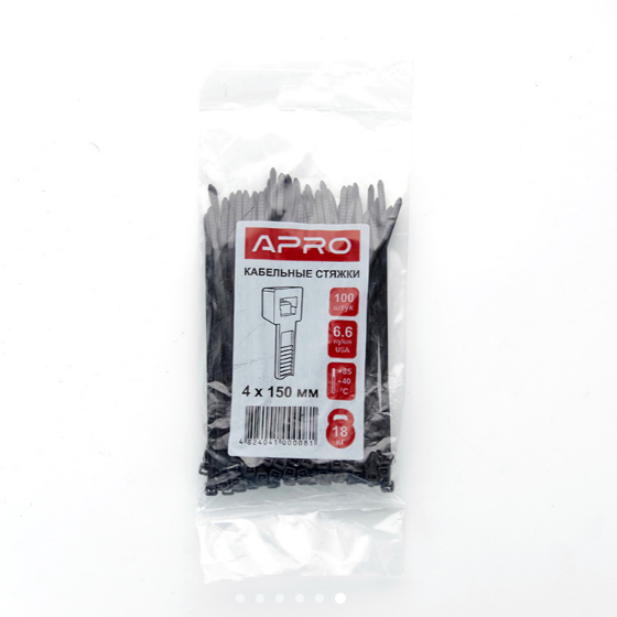 Хомут пластиковий 3,6*150 (4*150)мм чорний 100шт/уп APRO Житомир - изображение 1
