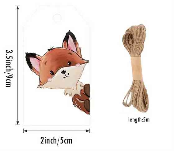 Подарочные бирки «Лисичка» 10 шт, 9×5 см + джутовый шнур 5 м Киев