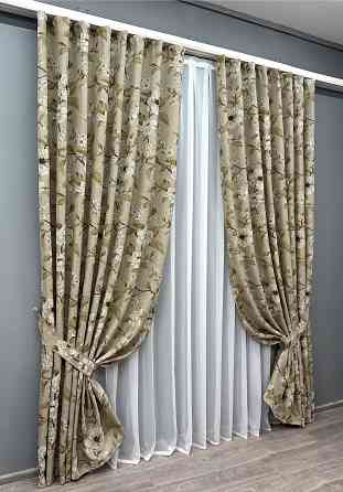 Комплект готових штор VR-Textil Льон з квітковим принтом "Прованс" № 1819ш Капучино 200х265 см 2 шт (32-140) Київ