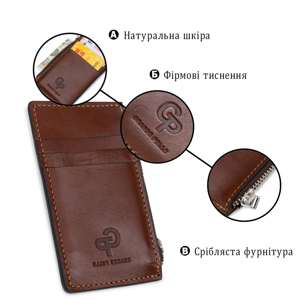 Кожаный мужской картхолдер GRANDE PELLE 11400 Коричневый Киев - изображение 7