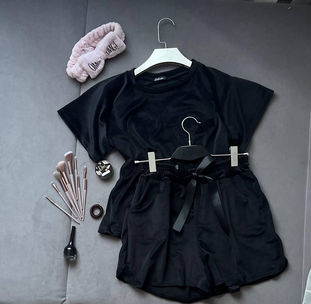 Женский стильный приятный костюм пижама велюр спорт Черный, 50/52 Одесса - изображение 1