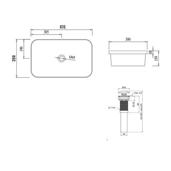 Комплект Qtap Scorpio: Раковина врезная прямоугольная 615х390х150 мм White + Донный клапан PU02 Киев