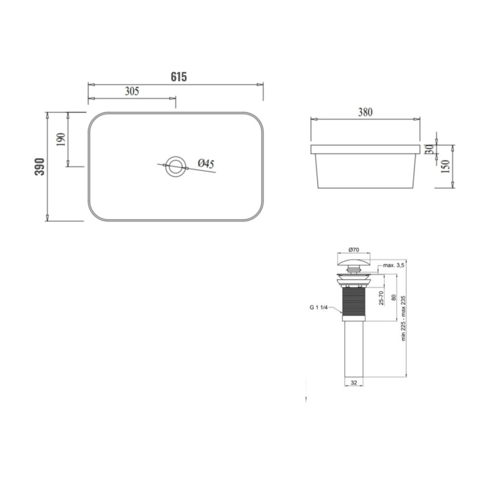 Комплект Qtap Scorpio: Раковина врезная прямоугольная 615х390х150 мм White + Донный клапан PU02 Киев - изображение 2