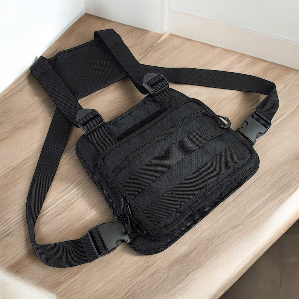 Чоловіча тактична нагрудна сумка розвантаження через плече чорна компактна міцна чорна розвантаження Київ - фото 7