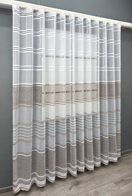 Короткий тюль VR-Textil 1946т Жакард Білий з капучино 300х200 см (42-0907) Київ - фото 3