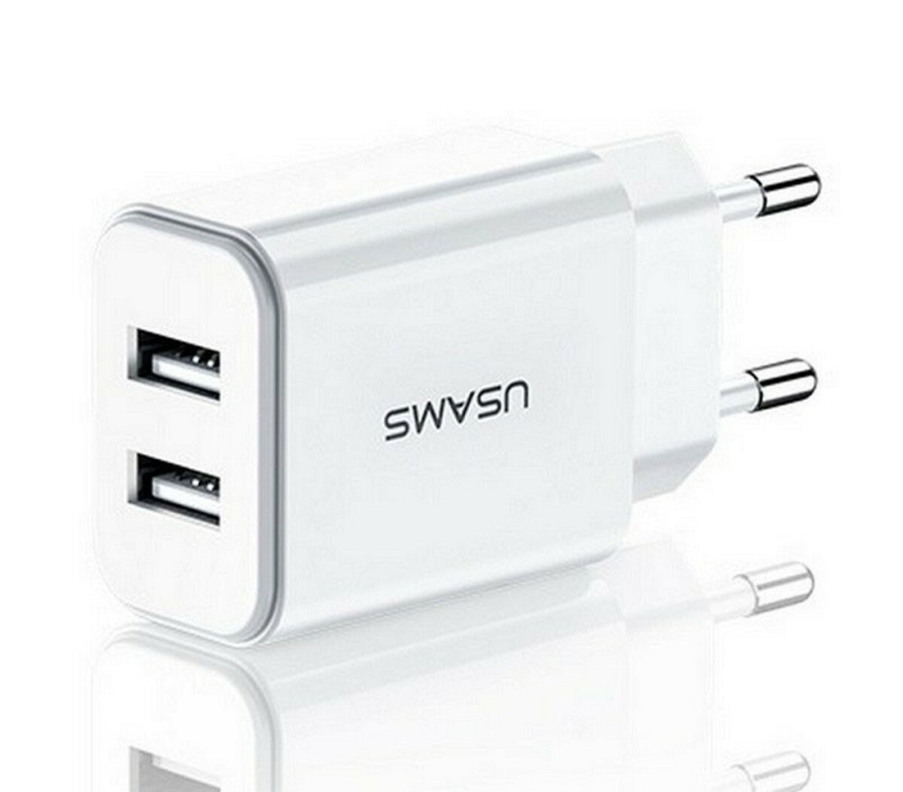 Мережевий зарядний пристрій Usams US-CC090 T24 2.1A Dual USB Travel Charger (EU) White Киев - изображение 2