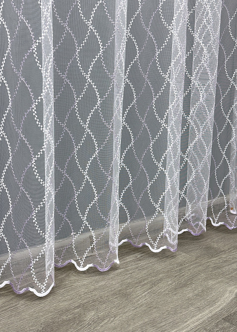 Тюль фатин з вишивкою Колір білий з бузковим 1836т Київ - фото 7