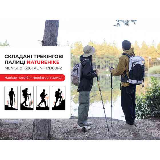 Трекинговая палка 3-сек. Naturehike Men ST 01 6061 AL NH17D001-Z, алюминий, черная Ровно