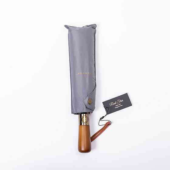 Зонт автоматический с деревянной ручкой классический из полиэстера диаметр 116 см Серый HP-23-8G Киев