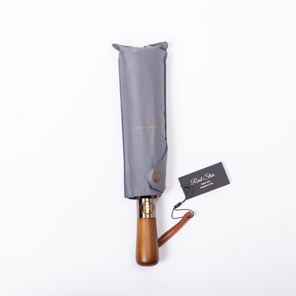 Зонт автоматический с деревянной ручкой классический из полиэстера диаметр 116 см Серый HP-23-8G Киев - изображение 2