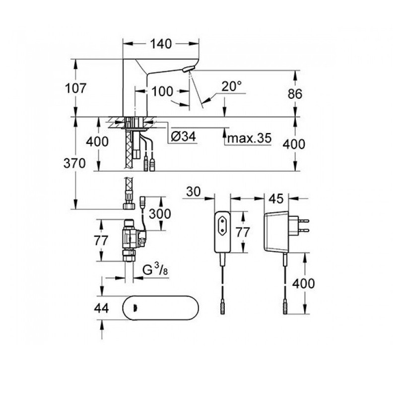 Монокран на одну воду сенсорний, адаптер Grohe Euroeco Cosmopolitan E (36269000) Київ - фото 2