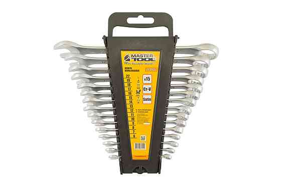 Ключі комбіновані MASTERTOOL набір 15 шт (6-19, 22 мм) CrV SATIN FINISH DIN3113 71-2115 Коломыя