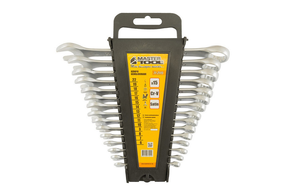 Ключі комбіновані MASTERTOOL набір 15 шт (6-19, 22 мм) CrV SATIN FINISH DIN3113 71-2115 Коломыя - изображение 2