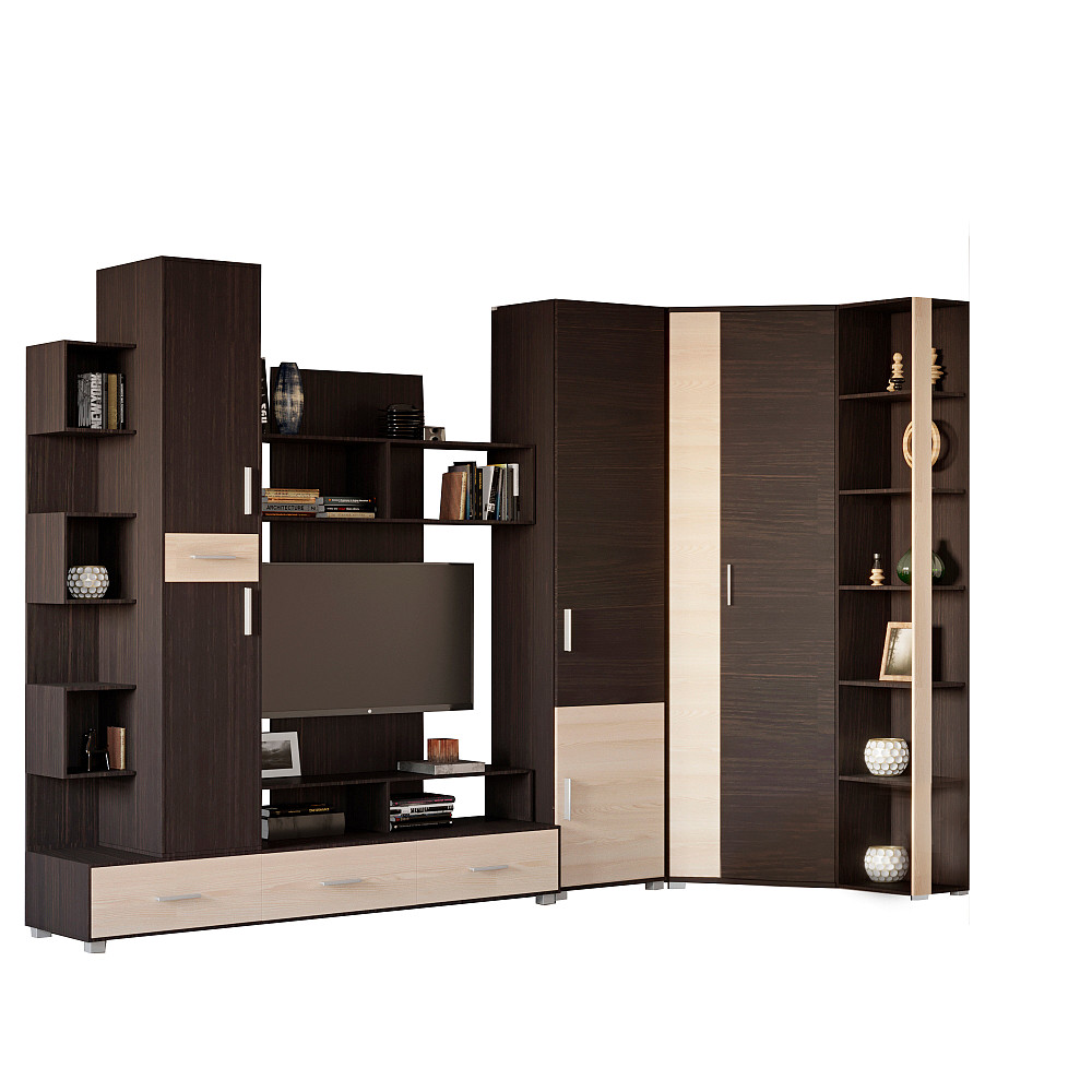 Стенка Эверест Бриз + Пенал 15 + Угловой шкаф ШКУ-14 + Пенал 18 венге+дуб молочный (DTM-2333) Днепр - изображение 2