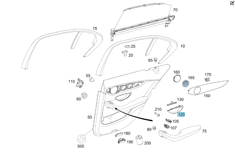 Mercedes-Benz  A2057600300 9051 Внутрішня ручка чорна відкриття задніх лівих дверей C-Class W205 GLC X253 EQC N293 C-class Estate S205 Одеса - фото 2