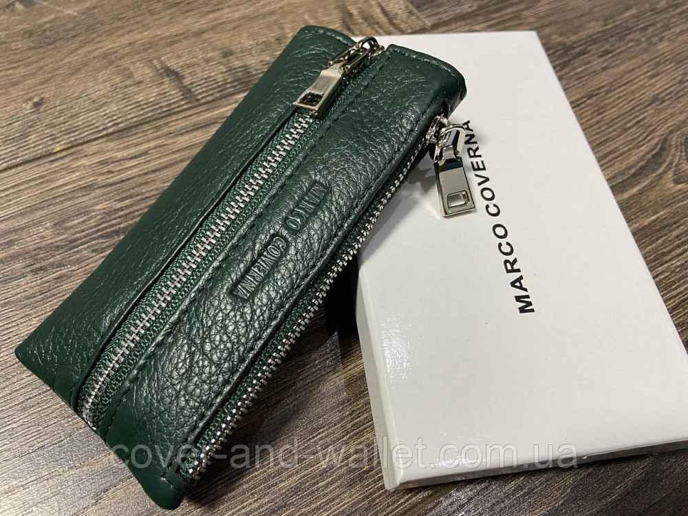 Зеленая кожаная ключница на молнии с карабинами Marco Coverna Киев - изображение 3