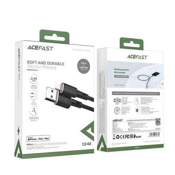 Кабель ACEFAST C2-02 USB - Lightning 2.4A, 1.2m, силіконовий, zinc конектори, колір чорний AFC2-02B Одеса
