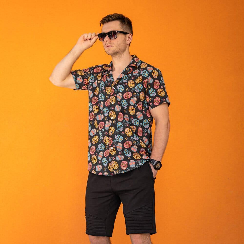 Мужская рубашка c коротким рукавом черная Pobedov Kolorovi cherepy Киев - изображение 4