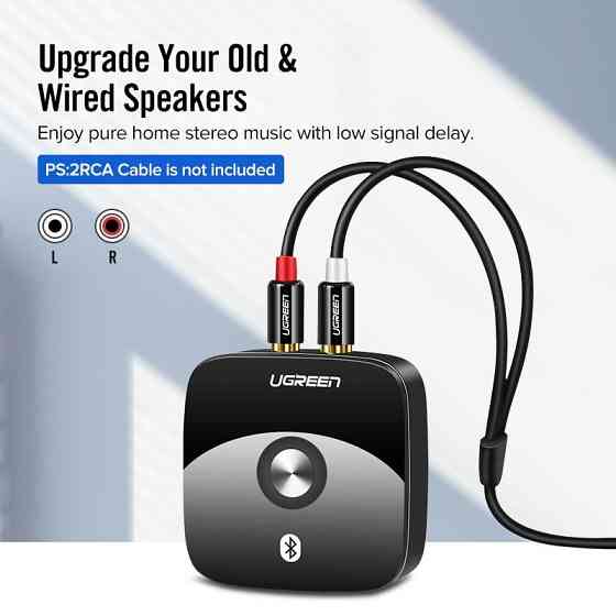Бездротової Bluetooth 5.3 (без aptX™) аудіо приймач Ugreen 30445 c 3.5мм і 2RCA виходами (Чорний) Николаев