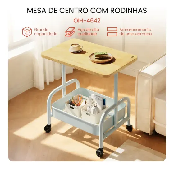 Стеллажная полка на колесах/ прикроватный органайзер / офисная тележка с деревянной полкой Коломия