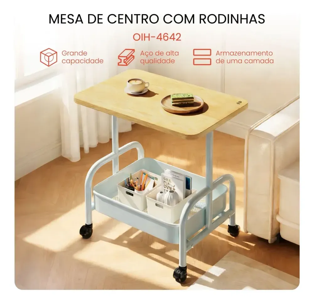 Стеллажная полка на колесах/ прикроватный органайзер / офисная тележка с деревянной полкой Коломия - фото 4