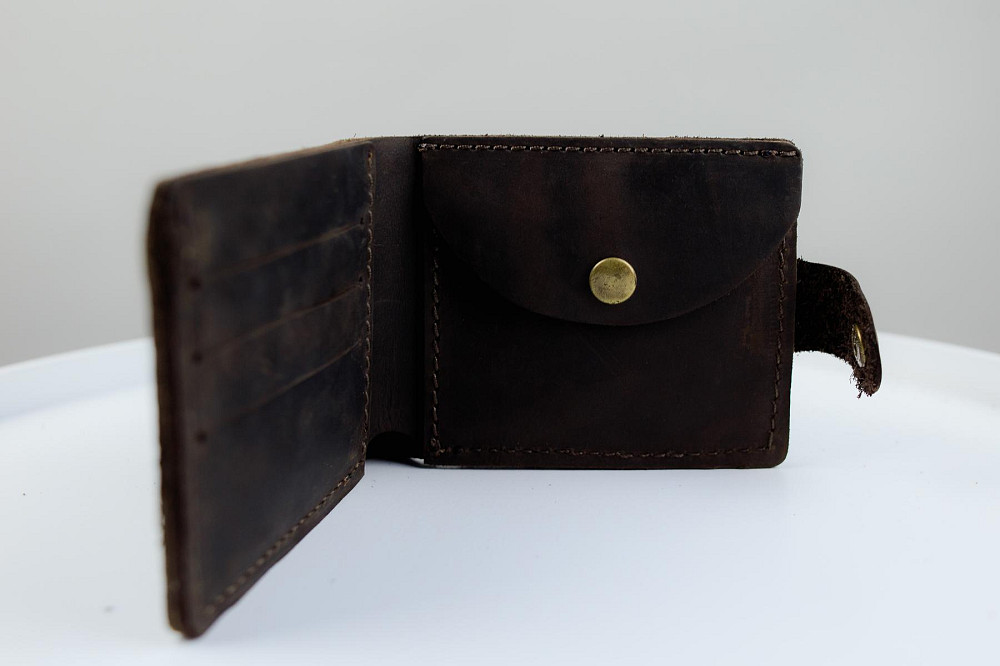 Класичний гаманець із натуральної шкіри Crazy Horse тиснення крокодил SH016 (Темно-коричневий) Суми - фото 6