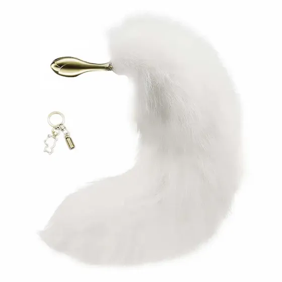 Металева анальна пробка Лисячий хвіст LOCKINK SEVANDA White Fox-Tail Anal Rose-shape Plug Львів