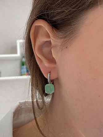 Сережки Помелато Італія англійською замочку, срібло 925 з каменем аквамарин і підкладкою рожеве золото Одеса