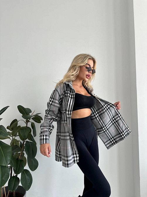 Жіноча тепла оверсайз сорочка у клітинку фланель Одеса - фото 4